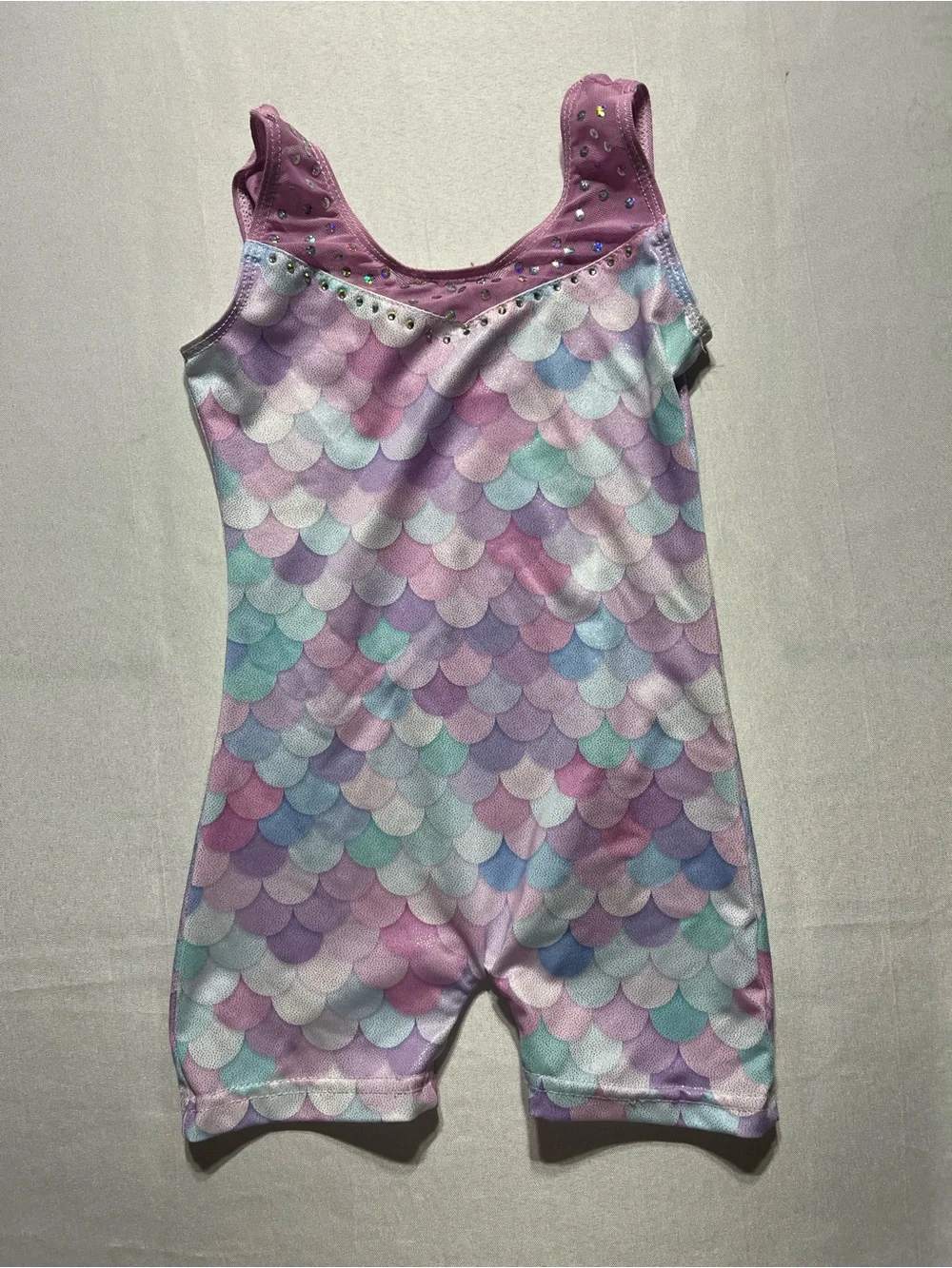 Girls 3-4T Mermaid-Print Leotard Romper, Pink & Pastel Gymnastics Onesie